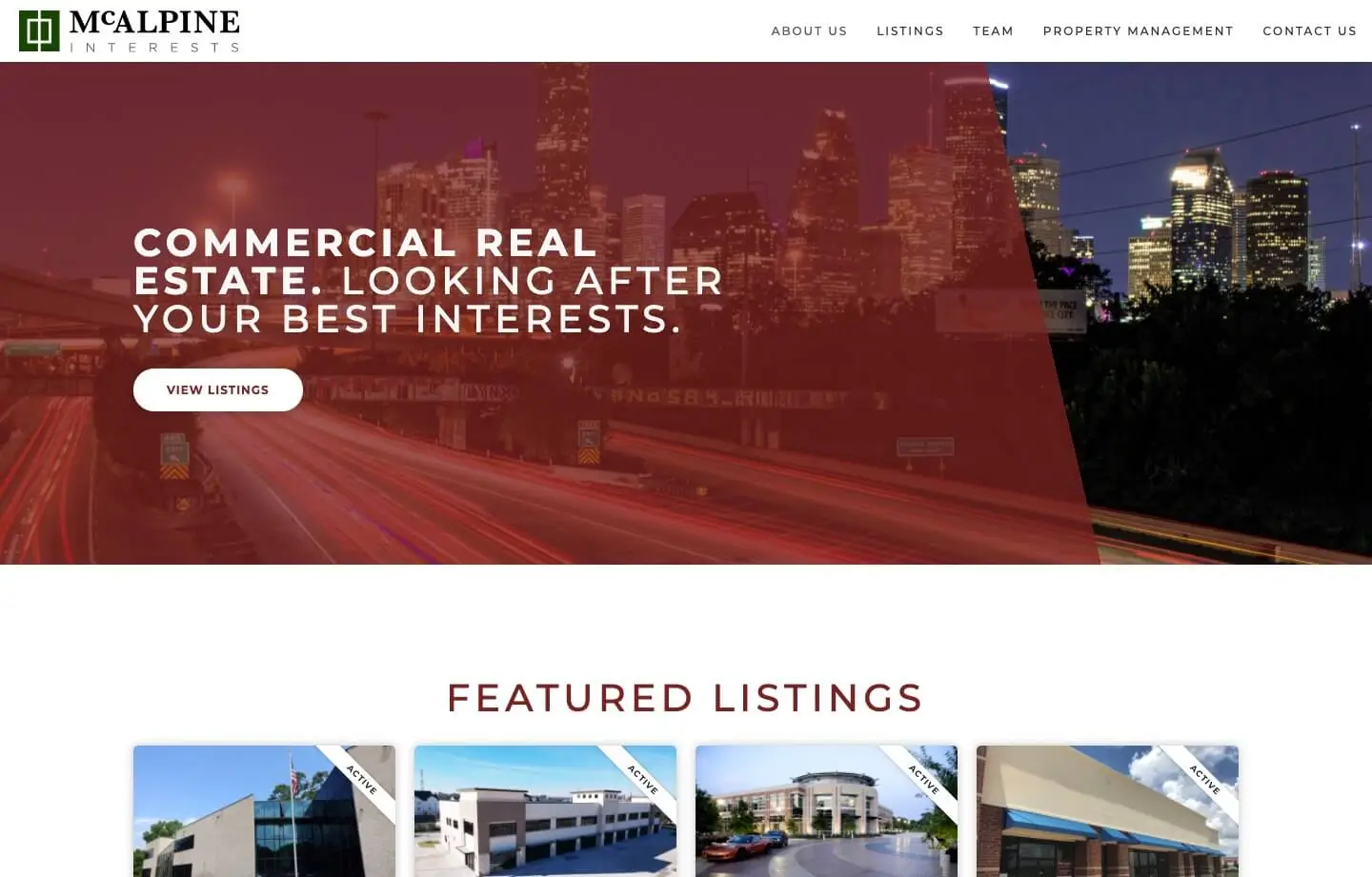 Real estate and brokerage and property management website for McAlpine Interests